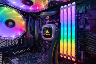 Corsair gaming rig with colour RGB lighting